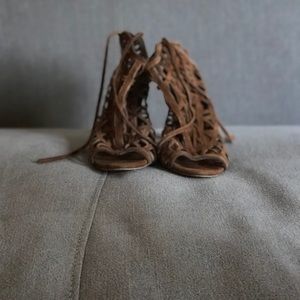 Brown faux suede lace up shoe